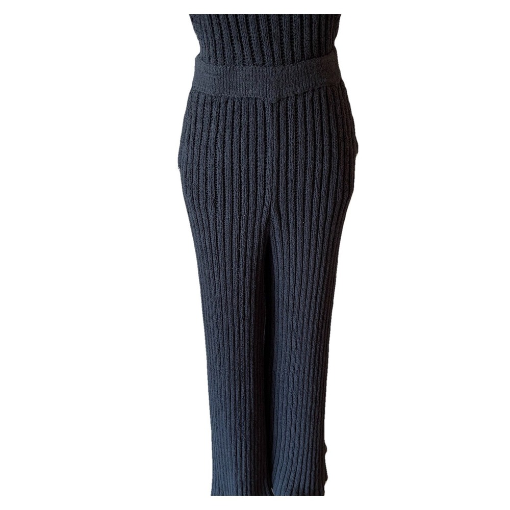 Free People Beach Knit Jumpsuit Ribbed Black Wide Leg Cozy Style Size Small - Picture 10 of 13